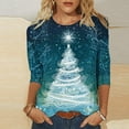 thumbnail image 2 of Christmas Plus Size Shirts for Women 3/4 Length Sleeve Holiday Tops Crew Neck Graphic Printed Festive Tees Outfits (5XL, Green A), 2 of 5