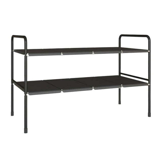 Billuyoard Solución de almacenamiento de metal debajo del fregadero, estante dividido para ordenar la encimera, estante de almacenamiento de Organizadores de utensilios de cocina negro