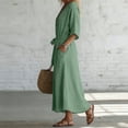 thumbnail image 5 of Bosfbaoi Dresses for Women V Neck 3/4 Sleeve Self Tie Waist Pockets High Low Maxi Dress Casual Textured Linen Dress, 5 of 6