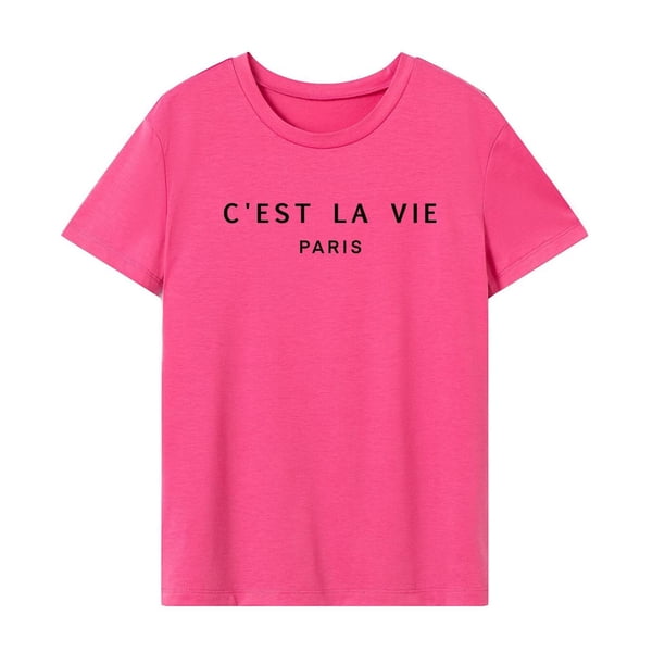 Camiseta de mujer de verano Tops transpirable moda cuello redondo camiseta para vacaciones calle M