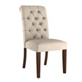 thumbnail image 2 of Weston Home Lottie Chic Beige Linen Button Tufted Dining Chair (Set of 2), Brown wood finish, 2 of 8