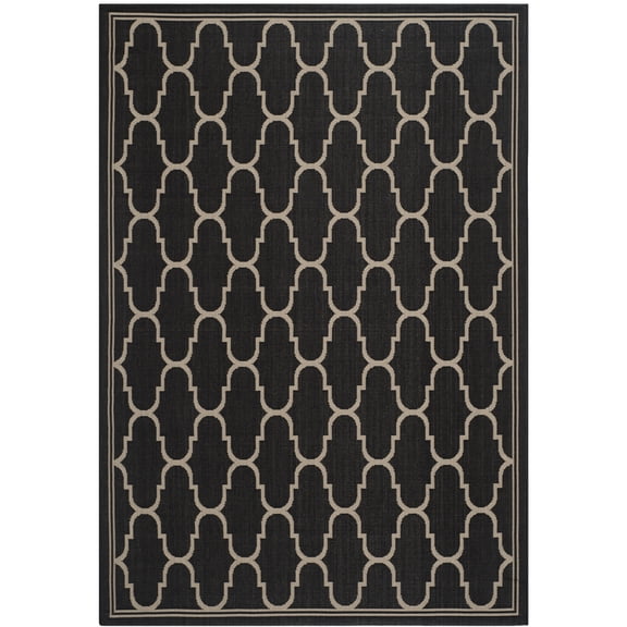 SAFAVIEH Courtyard Eustacia Geometric Trellis Indoor/Outdoor Area Rug Black/Beige, 8' x 11'2"
