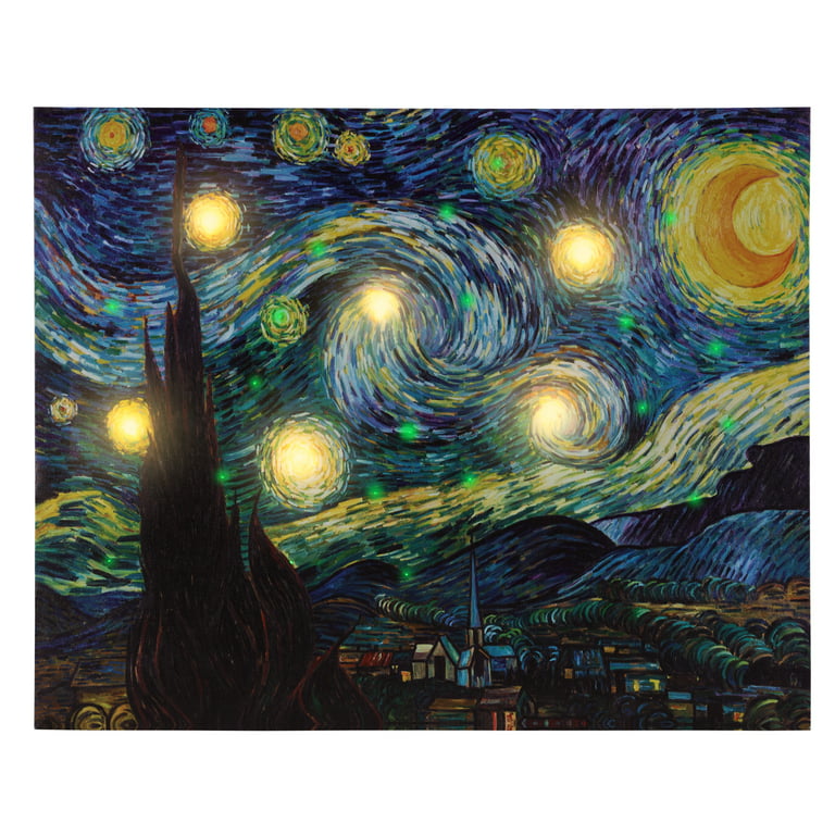 Lighted Wall Art Canvas Timer- Van Gogh Starry Night Printed Decor with LED And Color-Changing Lights for Home and Office , 16"x20" by Lavish Home - Walmart.com