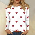 thumbnail image 2 of TFEOQRY Women's Heart Pattern Print Top Crew Neck Long Sleeve Casual Loose Pullover Fall Daily Wear Shirt Red, 2 of 5