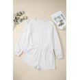 thumbnail image 5 of Light Grey Girly Bow Embroidered Puff Sleeve Pullover 2-Piece Short Set for Women - [ZhiHiMeRi] | L, 5 of 12