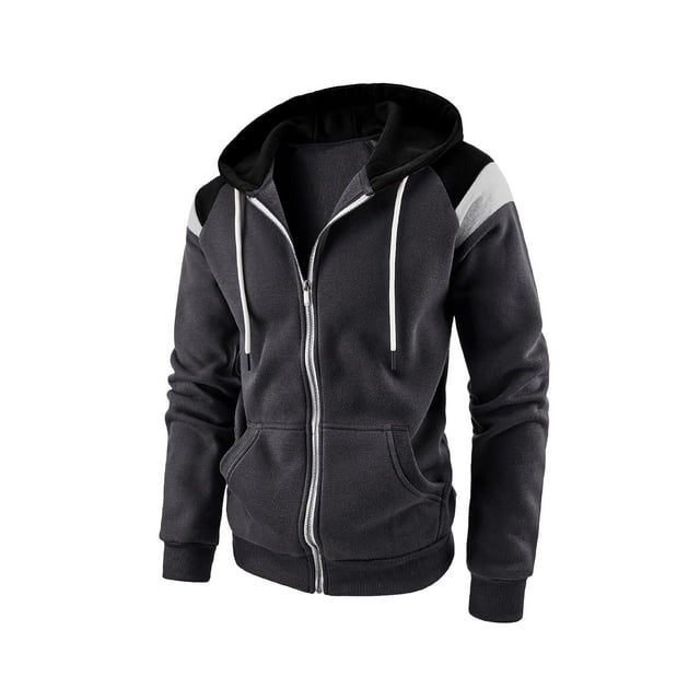 xiaxaixu Sweat à Capuche Décontracté pour Hommes à Cordon de Serrage Manches Longues Couleur Contrastée Fermeture Éclair pour Printemps Automne