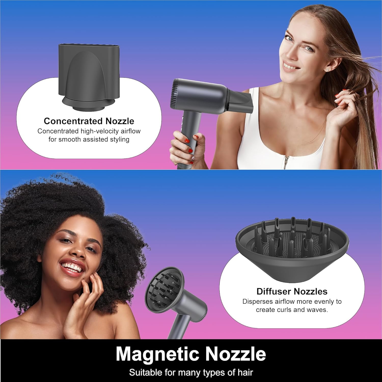 Digital Ionic Hair Dryer with Real-Time Temperature Display, Powerful 180,000 RPM Quiet Blow Dryer for Curly and Straight Hair, Lightweight Travel Kit with Magnetic Attachments