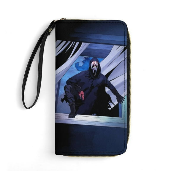 Ghostface Leather Wallet with Wristlet Credit Card Holder Zipper Clutch Stylish Purse for Women Men