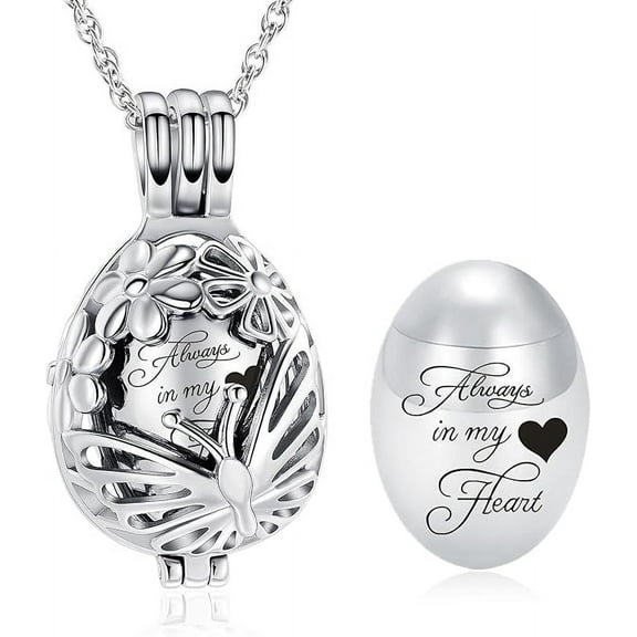 Teardrop & Butterfly Urn Necklace for Ashes Stainless Stee Hollow Mini Keepsake Urn for Women Men Cremation Memorial Pendant Keepsake Jewelry