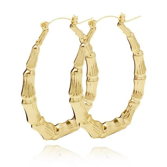 JoeytheJewelryNY 18k Layered Real Gold Filled oval bamboo hoop earrings #70