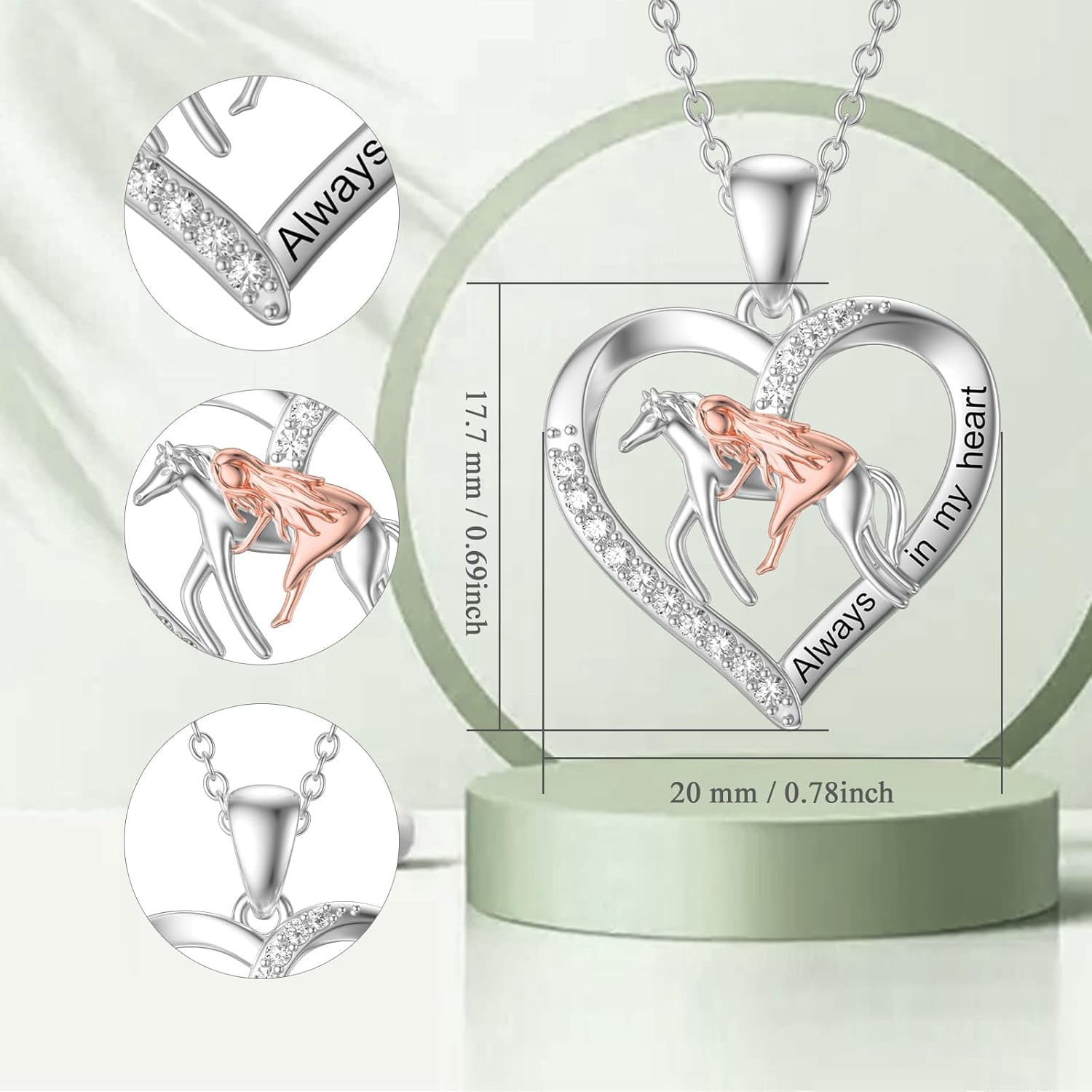 SOULMEET Horse Pendant Necklace Sterling Silver for Women Equestrian Pendant Embrace Horse Jewelry