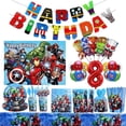 thumbnail image 2 of Juego de vajilla para decoración de fiesta de cumpleaños de Los Vengadores, mantel, vasos de papel, platos y globos de Iron Man, suministros para cumpleaños de bebé, 2 of 5
