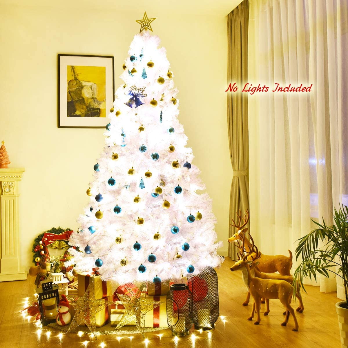 Gymax 7.5ft White Christmas Tree Classic Pine Tree PVC Material Thicken Tips(White)