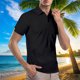 thumbnail image 1 of Camisas Elvqul de Hombre Negro Casuales Manga Corta Abotonada Liso Solapa, 1 of 6