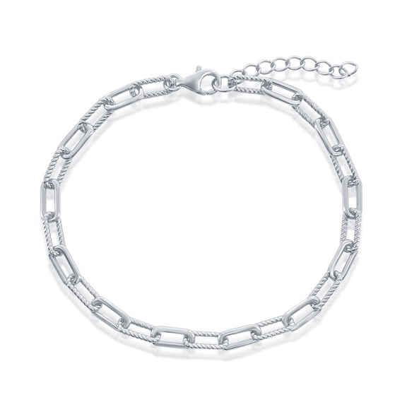 Alternating Polished and Rope Design Paperclip Link Chain 7 1” Bracelet | Sterling Silver Jewelry for Women or Teens