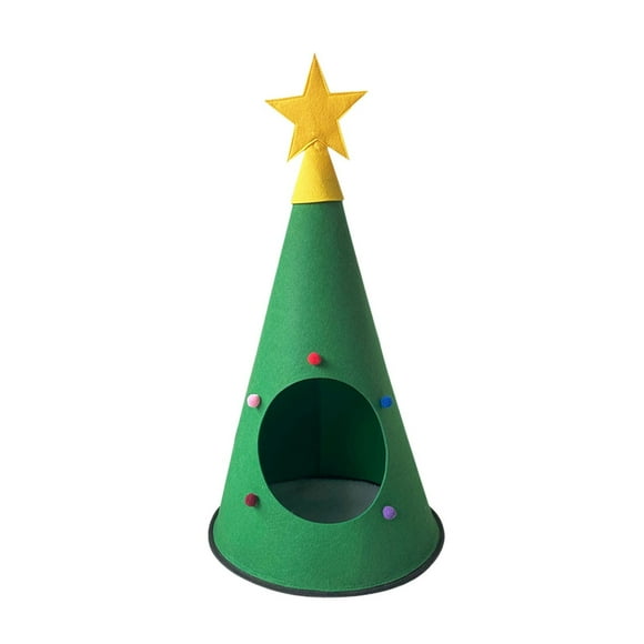 Christmas Cats Bed Christmas Tree Pet House Felts Xmas Tree Shape Cats Tent Cave Bed Doggy Cage Cat Nest Castle for Small Animals Cats Dog Christmas Home Decoration