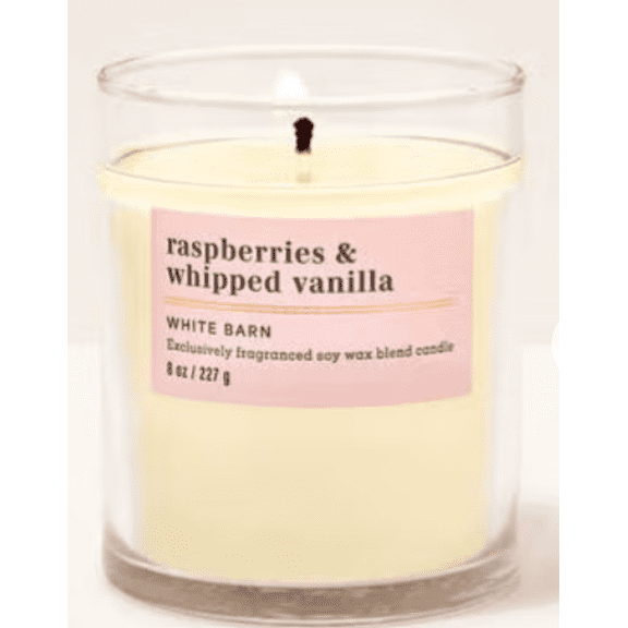 Bath & Body Works White Barn 8 oz Raspberries and Whipped Vanilla Scented Single Wick Candle, Soy Wax Blend