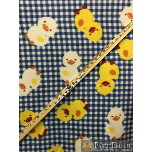 Fleece Printed Antipill Winter Fabric BABY DUCKS CHECKERED BACKGROUND / 58" Wide / Sold by the yard