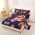 thumbnail image 2 of Castle Fairy Sport Football Bed Sheets 4-Piece, Kawaii Bow Full Size Sheets, White Red Blue,1 Fitted Sheet, 1 Flat Sheet and 2 Pillowcases, 2 of 6