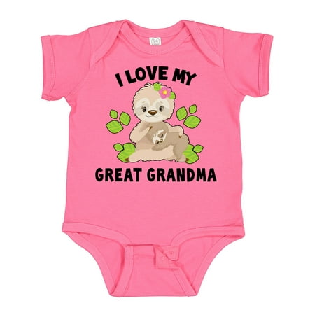 

Inktastic Cute Sloth I Love My Great Grandma with Green Leaves Gift Baby Boy or Baby Girl Bodysuit
