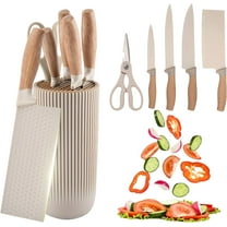 Kitchen Knife Set,6-Piece Khaki Kitchen Knife Set with Knife Block – Non-Stick Stainless Steel Sharp Blades, Anti-Rust & Ergonomic Design for Home, Restaurant,Outdoor