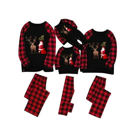 

Ma&Baby Christmas Pajamas for Family Xmas Elk Reindeer Print Plaid Womens Pjs Matching Sets