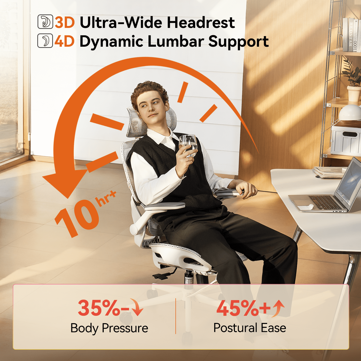 SIHOO B100 PRO Ergonomic Office Chair with Footrest, Mesh Office Chair with Adaptive Lumbar Support, Computer Chair with Wide Headrest, Desk Chair with 360° Rotatable Flip-Up Armrests, Light Grey
