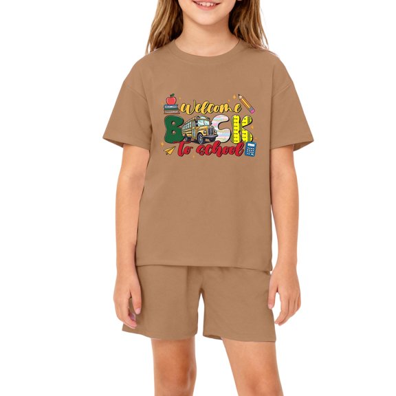 Grblisyd Boys Girls Summer Outfits Back to School Casual Letter Print Short Sleeve T Shirt and Elastic Waist Shorts 2 Piece Clothing Sets