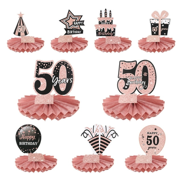 Centros de mesa de decoración de cumpleaños de 50 años para decoraciones de fiestas de cumpleaños (Rojo + Tono Dorado)