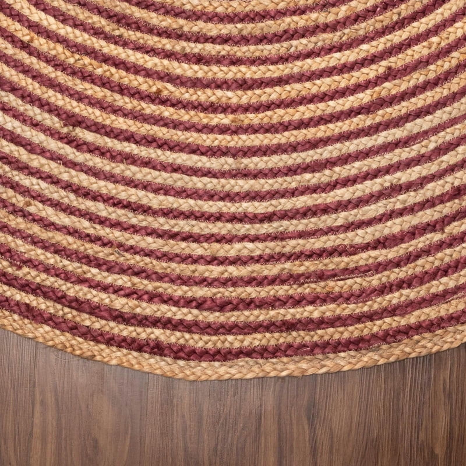 Jute Round Natural Braided Reversible Area Rug , Eco Friendly Rustic Farmhouse Boho Carpet for Living Room, Bedroom, Kitchen, Dining, Burgundy, 3 FT