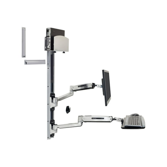 Ergotron LX - Mounting kit (CPU holder, mouse holder, 2 track covers, keyboard arm, 2 cable channels, wrist rest, sit-stand arm, wall track 10", wall track 34") - Patented Constant Force Technology - for LCD display / PC equipment - medium CPU holder - polished aluminum - screen size: up to 42" - wall-mountable