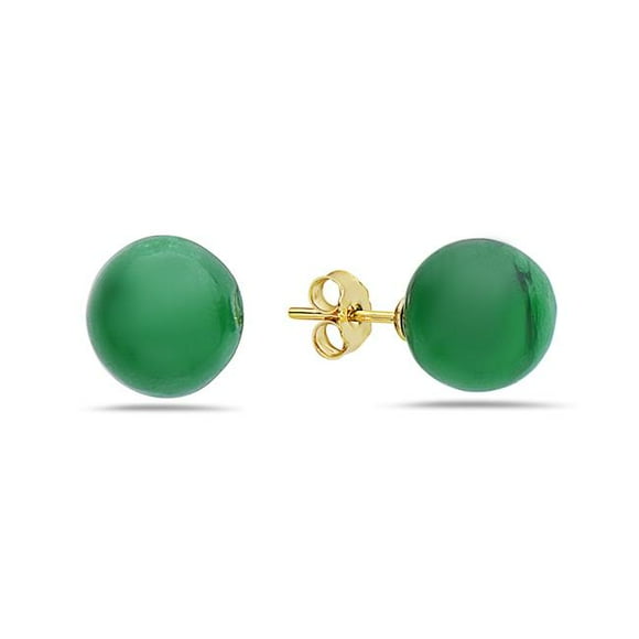 Vera 2S-3924JGD-10 Sterling Silver Green Jadeite Bead Stud Earring