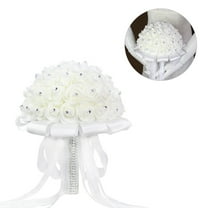 TEHAUX White Rose Bridal Bouquet for Wedding, Elegant Bride Flower Arrangement with Premium Craftsmanship