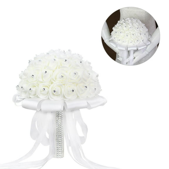 TEHAUX White Rose Bridal Bouquet for Wedding, Elegant Bride Flower Arrangement with Premium Craftsmanship
