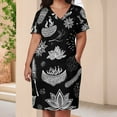 thumbnail image 3 of White Ornate Indian Festival Design Women's Loose Short Sleeve Dress Casual Summer Plus Size Long Dresses with Pockets, 3 of 5