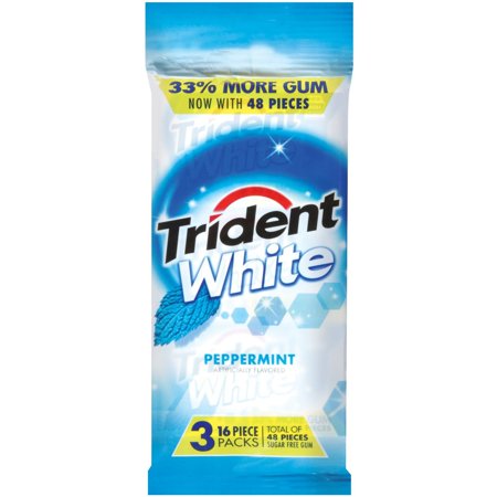 (Price/Case)Trident Peppermint Sugar Free White Gum 16 Pieces Per Pack - 3 Per Peg Bag - 20 Per Case