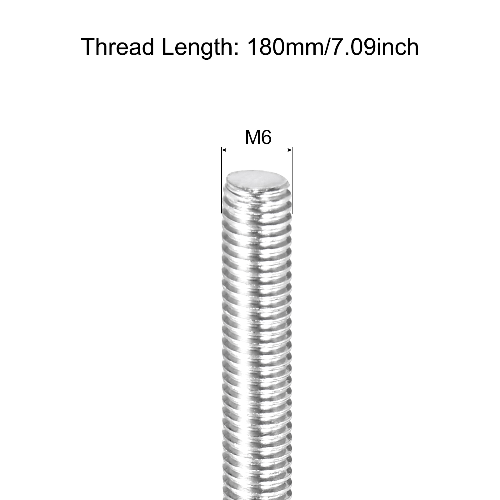 20Pack Fully Threaded Rod M6 x 180mm 1mm Thread Pitch 304 Stainless Steel Right Hand Threaded Rods Bar Studs