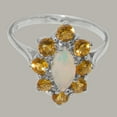 thumbnail image 5 of LBG British Made Classic Solid 14k White Gold Natural Opal & Citrine Womens Anniversary Ring - 33 size options - Size 5.25, 5 of 6
