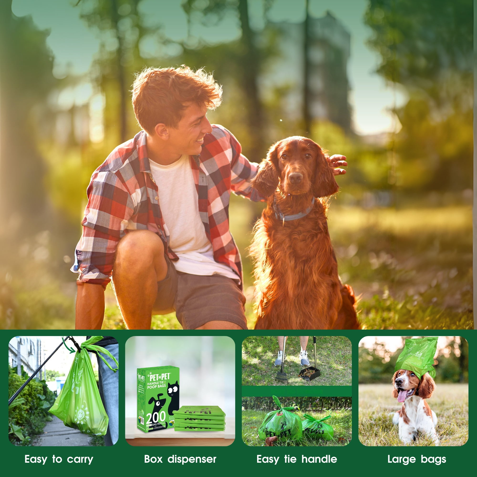 PET N PET Dog Poop Bags with Tie Handles 4 Value Packs 800 Count, USDA Certified 41% Plant-Based, Leak-Proof Dog Waste Bags, 8 x 15 Inches