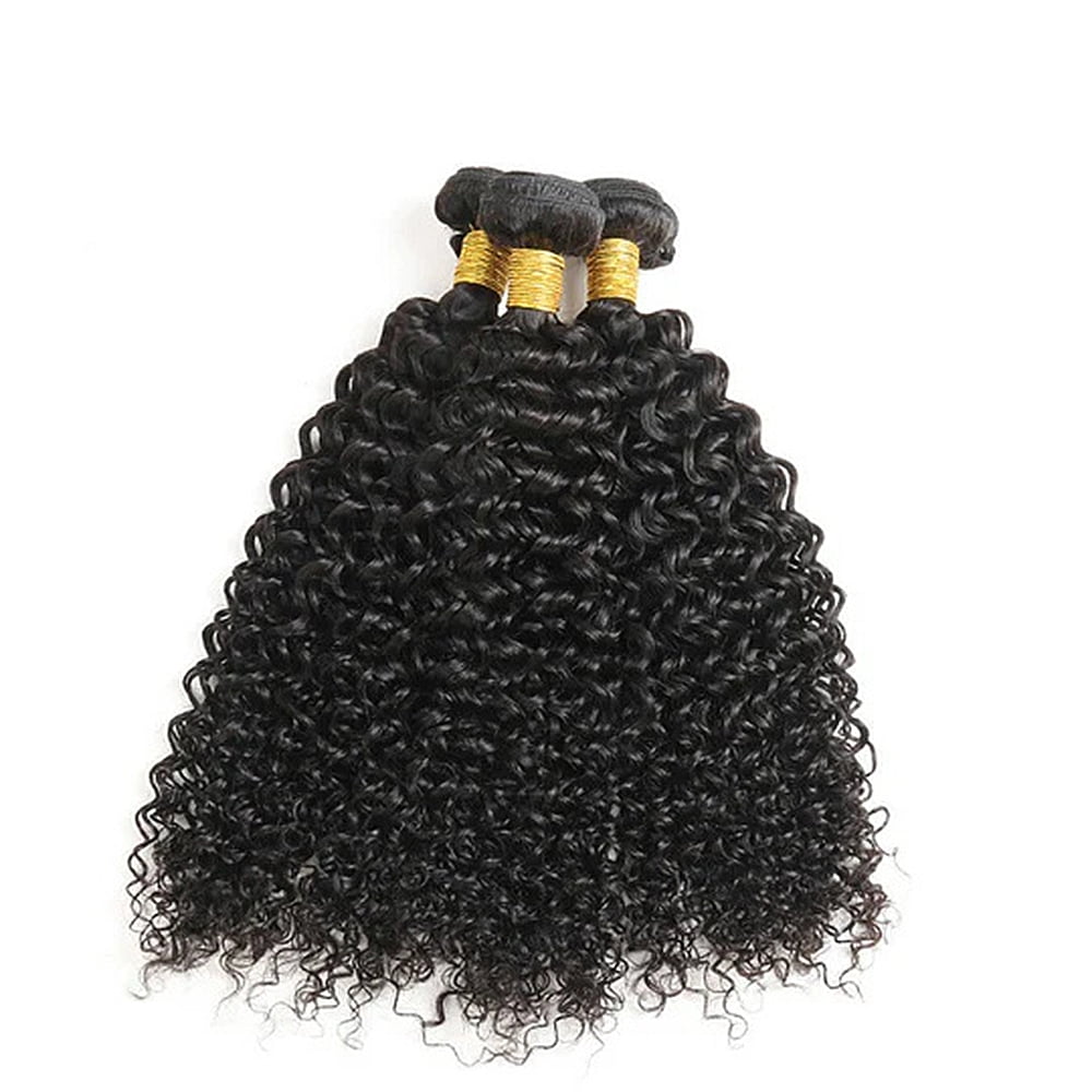 3 Bundles Jerry Curly Human Hair Wigs, 22 24 26 Inch Virgin Human Hair Wig for Black Women Brazilian Curly Wigs Natural Color