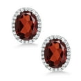 thumbnail image 3 of Gem Stone King 925 Sterling Silver Red Garnet Halo Earrings for Women (4.08 Cttw, Gemstone Birthstone, Oval 9X7MM), 3 of 6