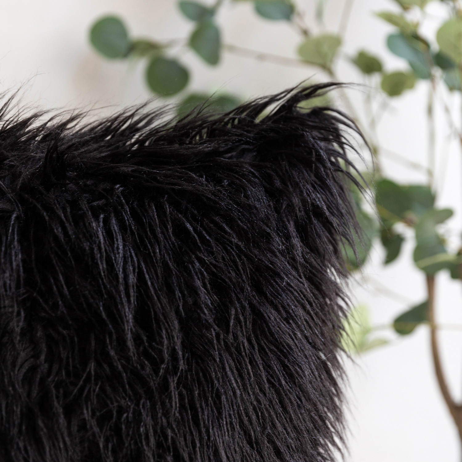 Luxury Mongolian Fluffy Faux Fur Series Square Decorative Throw Pillow Cusion for Couch, 20" x 20", Black, 2 Pack