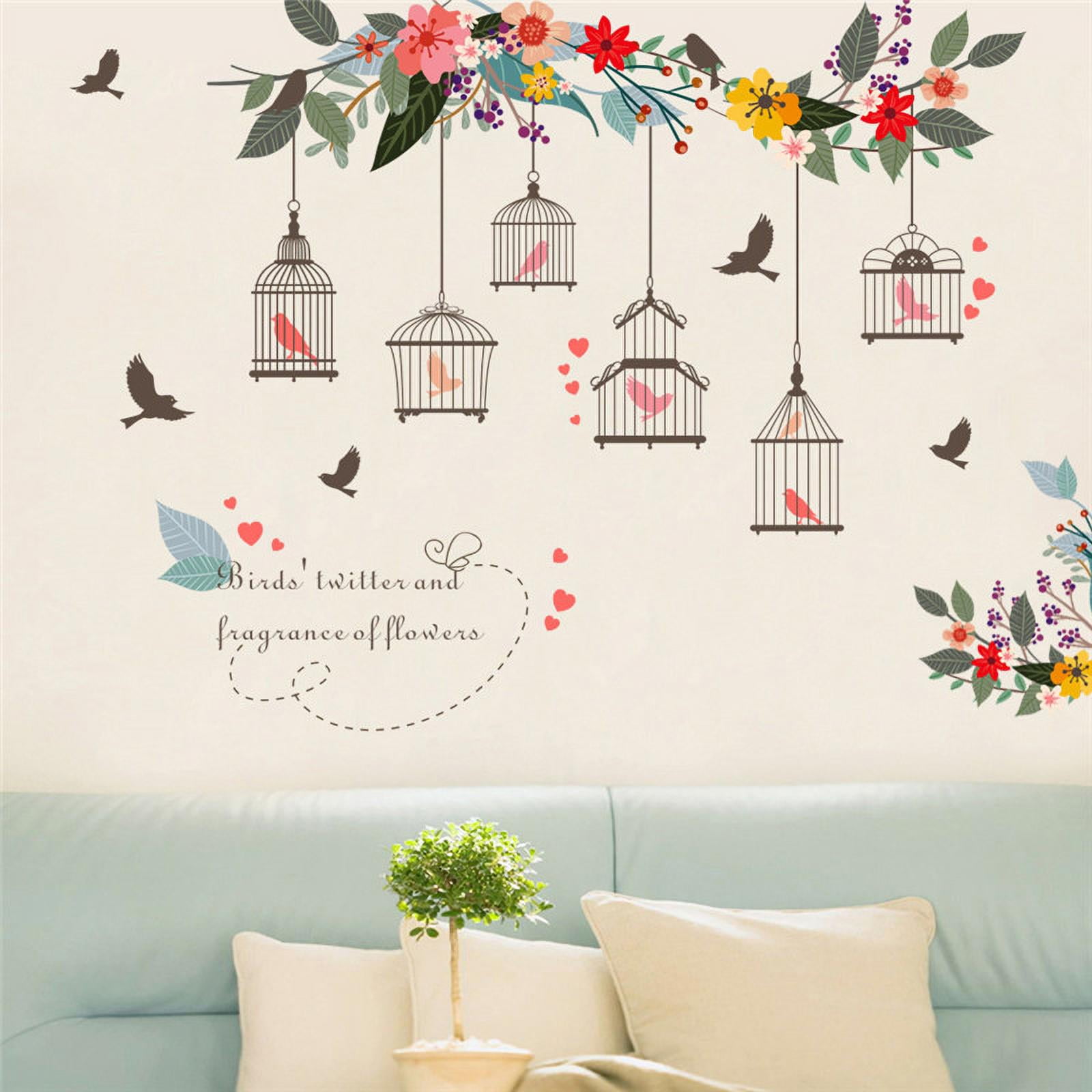 Flowers Birds Birdcage Wall Sticker Decals Wall Art For Home Living Room Bed MI