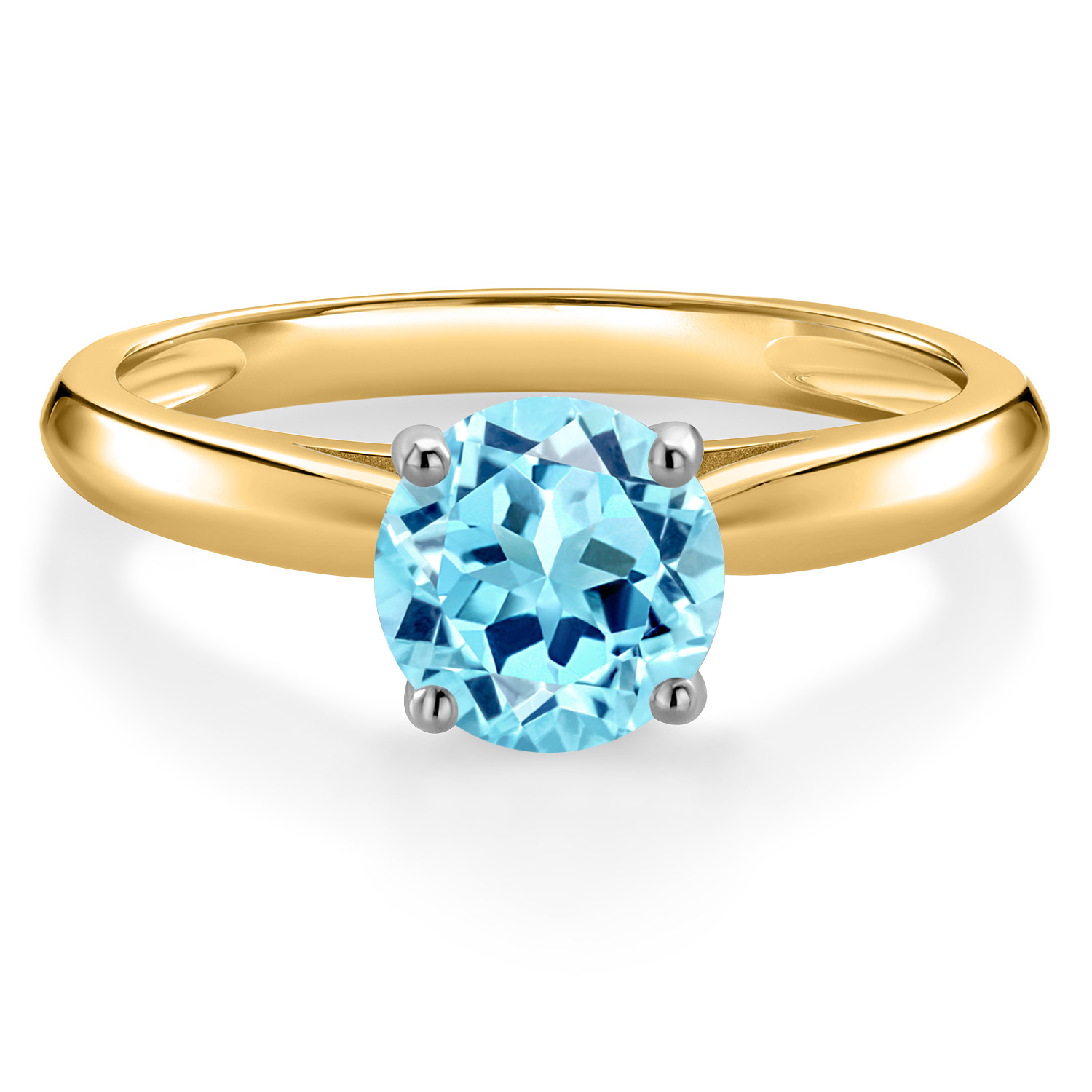Gem Stone King 10K Two Tone Gold Blue Apatite Solitaire Engagement Ring for Women | 0.82 Cttw | Round 6MM | Gemstone Birthstone | Size 6