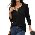 thumbnail image 2 of Sucegi Trendy Women's Long - Sleeve Henley Shirt - Button Detail Design, Premium Waffle Knit, A Must - Have in the Wardrobe, 2 of 7