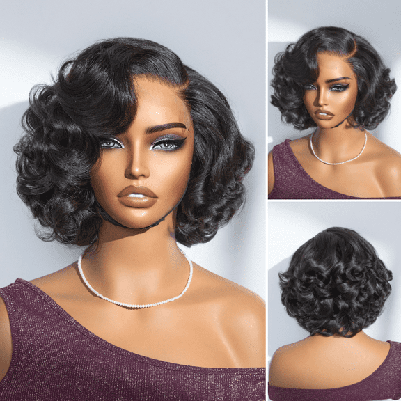 LUVME Mature Boss Brown Ombre Highlight / Natural Black / Salt and Pepper Loose Wave Glueless Minimalist HD Lace Wig