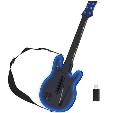 Wireless Guitar Hero Guitar Controller for PS3/PS4/PC, Rechargeable Game Guitar for Guitar Hero, Rock Band, Clone Hero, Fortnite Festival, PlayStation 3/4 / PC with RGB Light, Audio Jack