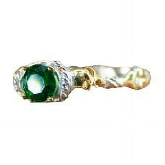 Roarsilver Golden Elegance: Green Zircon Gem Skull Detail 925 Sterling Silver Ring | 5