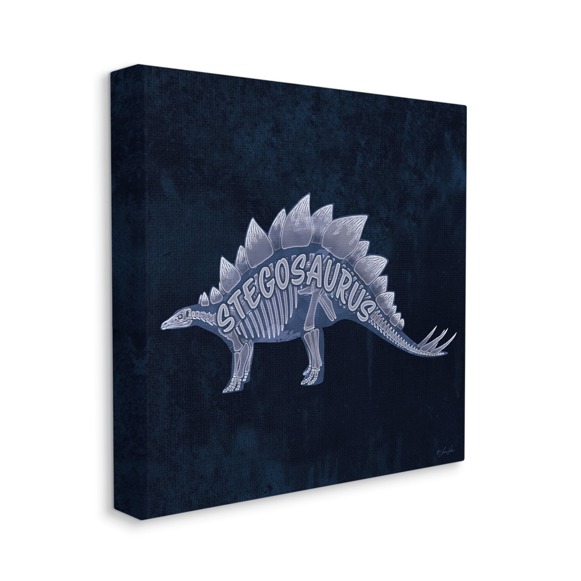Stupell Industries Blue Stegosaurus Skeleton Animals & Insects Painting Gallery Wrapped Canvas Art Print Wall Art, 17 x 17
