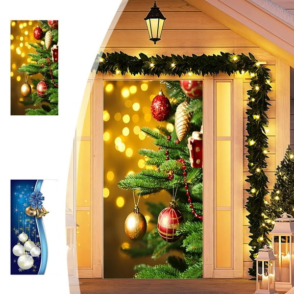 Djunllk Christmas Door Cover Decoration Photography Backdrop Outdoor Sign for Home Wall Indoor Outdoor Party, 78.7 x 35.4
